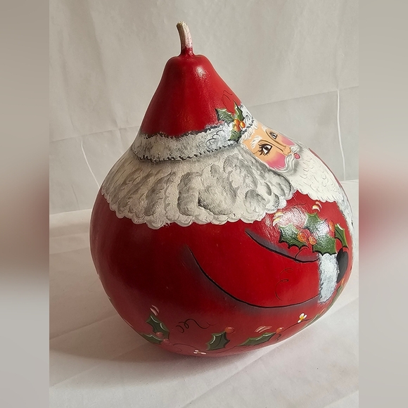 Vintage Folk Art Hand Painted Large Santa Claus Gourd Holiday Christmas 9" - Picture 5 of 8